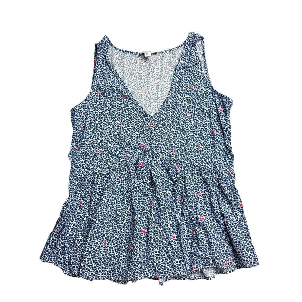 J.Crew Mercantile‎ Peplum Tank Top XXS Blue White Floral Sleeveless Blouse